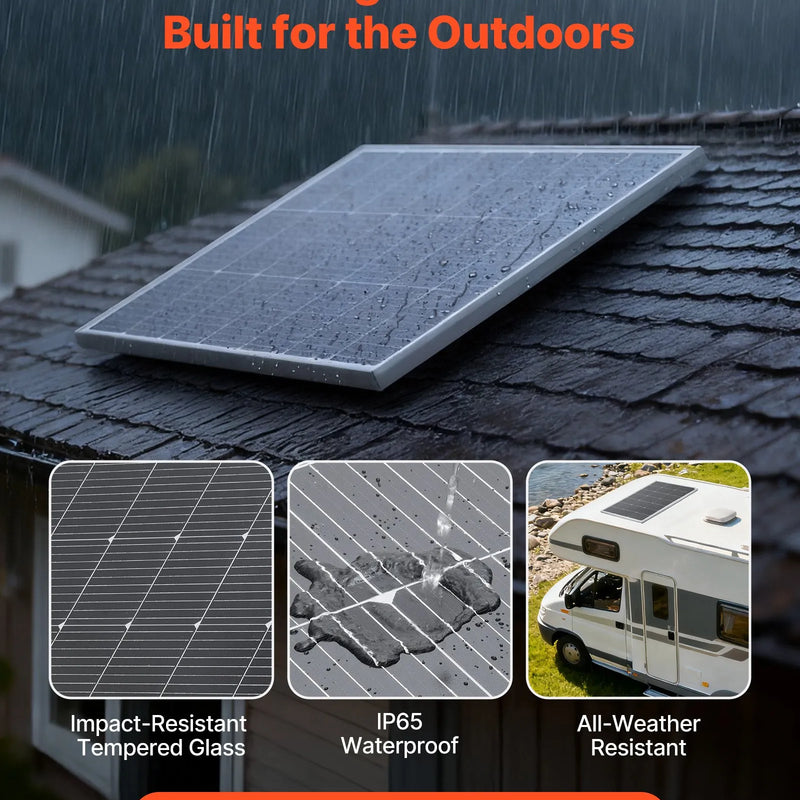 VEVOR monokristāliskais saules panelis 200 W, 23 % augstas efektivitātes PV modulis ar MC4 savienojumu un alumīnija rāmi, IP65 ūdensizturīgs saules panelis automašīnām, laivām, kemperiem, plakaniem jumtiem un autonomām sistēmām