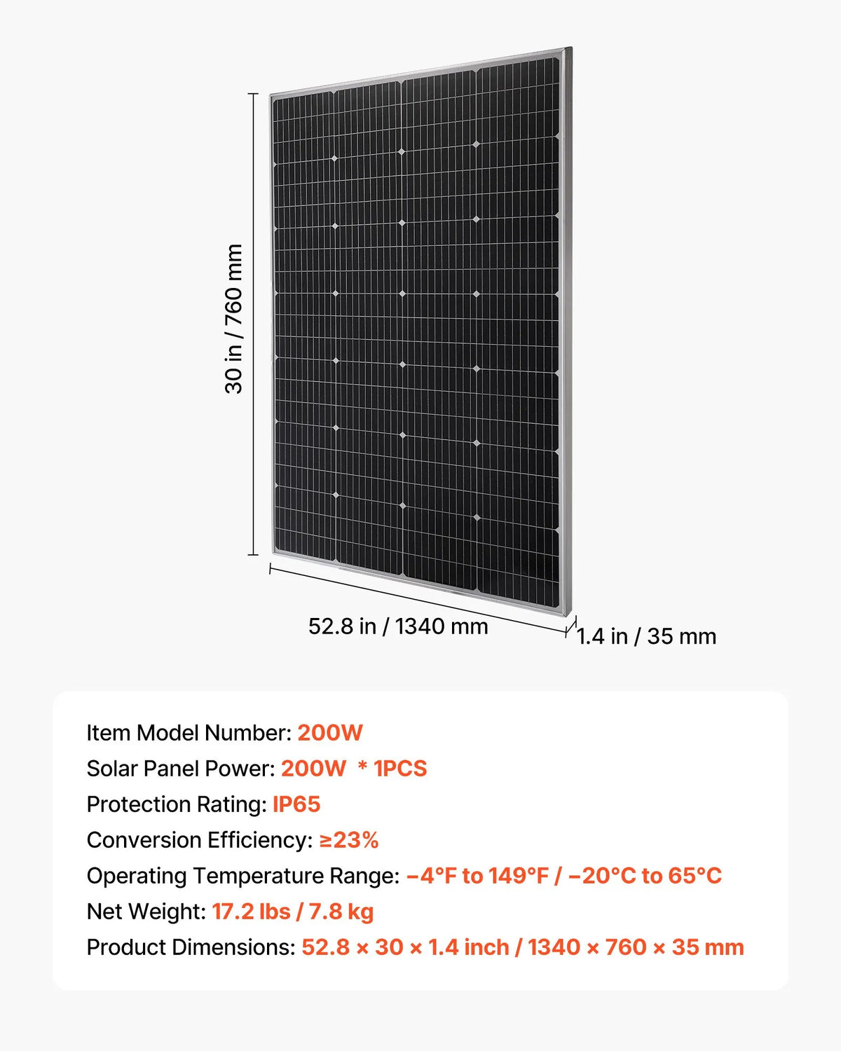 VEVOR Saules panelis 200W — MC4, alumīnija rāmis
