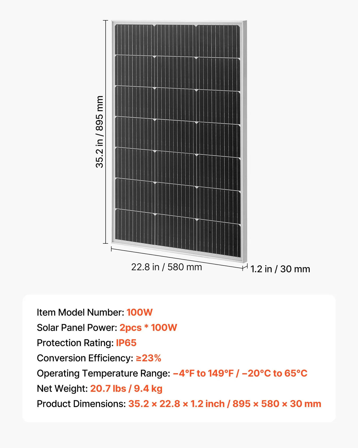 VEVOR Saules paneļi 100W (2gab.) — MC4, alumīnija rāmis