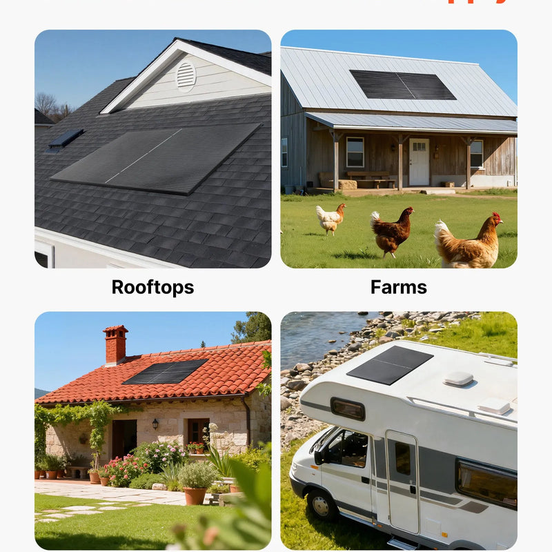 VEVOR 2 gab. 400 W monokristāliskie saules paneļi, 23 % augstas efektivitātes mono PV modulis ar stabilu MC4 izvadi un alumīnija rāmi, IP65 ūdensizturīgs saules panelis automašīnām, laivām, kemperiem, plakaniem jumtiem un autonomām sistēmām