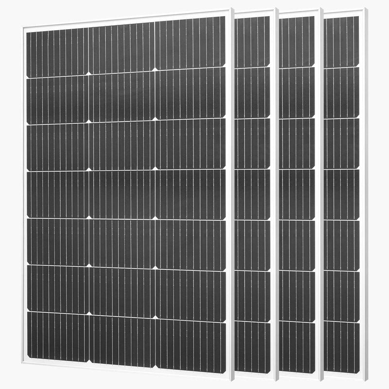 VEVOR monokristāliskie saules paneļi 4 × 100 W, 23 % augstas efektivitātes PV moduļi ar MC4 savienojumu un alumīnija rāmi, IP65 ūdensizturīgi saules paneļi automašīnām, laivām, kemperiem, plakaniem jumtiem un autonomām sistēmām