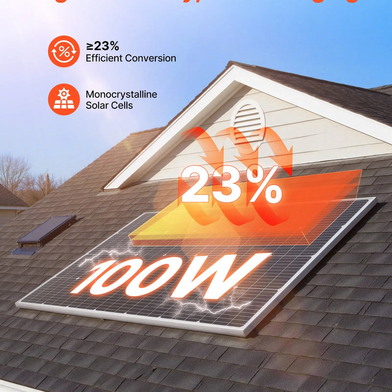 VEVOR monokristāliskie saules paneļi 4 × 100 W, 23 % augstas efektivitātes PV moduļi ar MC4 savienojumu un alumīnija rāmi, IP65 ūdensizturīgi saules paneļi automašīnām, laivām, kemperiem, plakaniem jumtiem un autonomām sistēmām