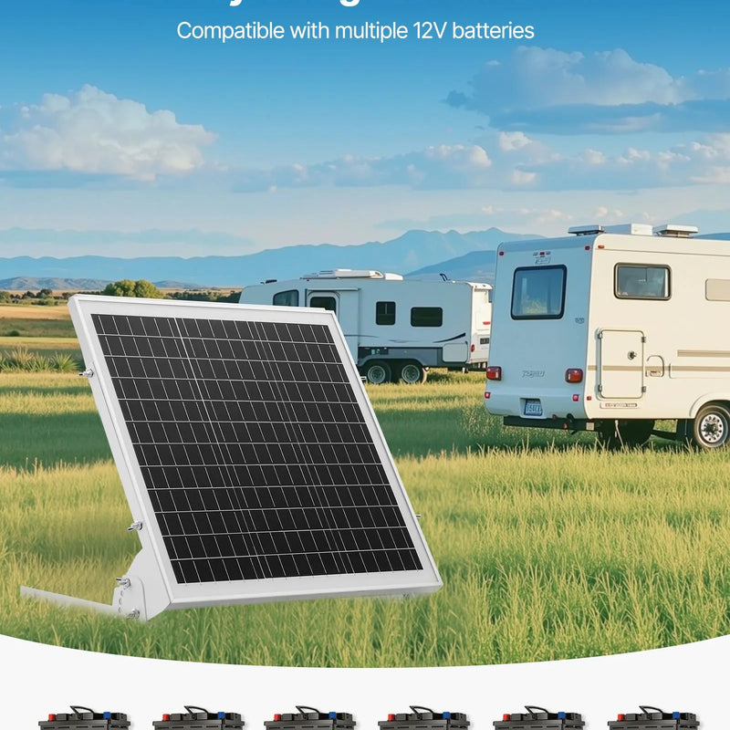 VEVOR 20 W 12 V saules uzturuzlādes ierīce ar iebūvētu MPPT kontrolieri un regulējamu stiprinājuma kronšteinu, monokristālisku saules paneli un IP65 ūdensizturīgu konstrukciju, piemērota automašīnām, laivām, kemperiem, piekabēm un māju jumtiem