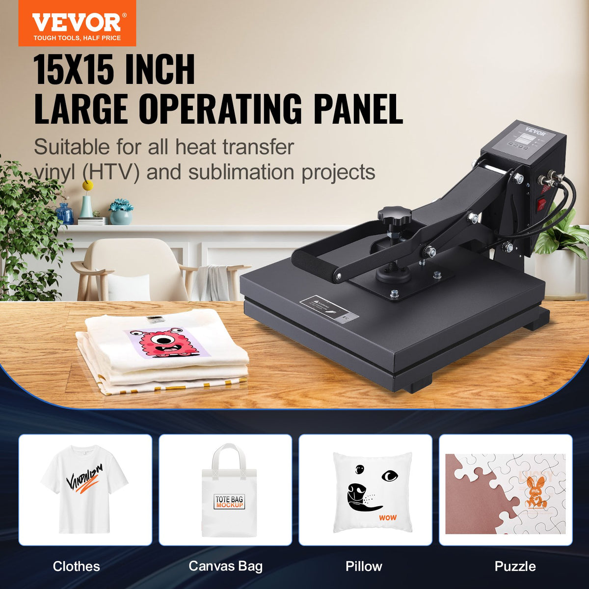 VEVOR Heat Press 38 × 38 cm for Sublimation and T-Shirt Printing