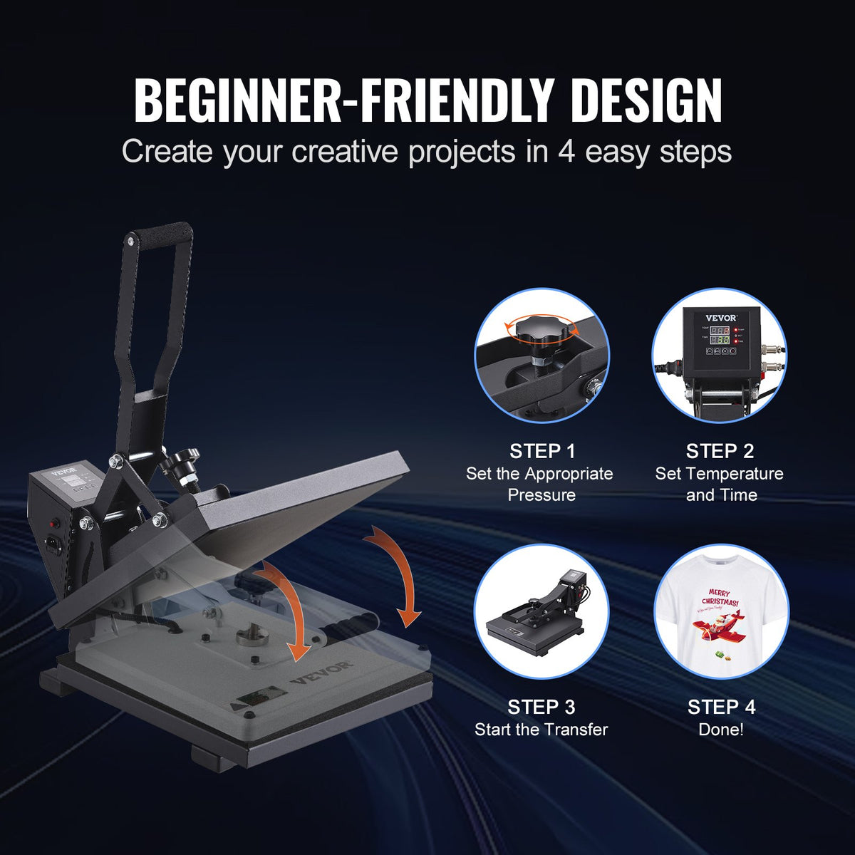 VEVOR Heat Press 38 × 38 cm for Sublimation and T-Shirt Printing