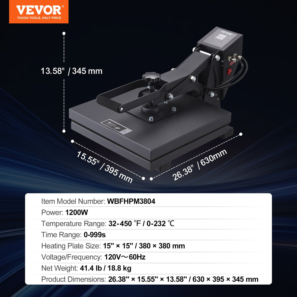 VEVOR Heat Press 38 × 38 cm for Sublimation and T-Shirt Printing