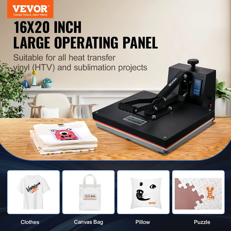 VEVOR termoprese 406 x 508 mm sublimācijas pārnesei un DIY T - kreklu apdrukai - ZEMLETES.LV