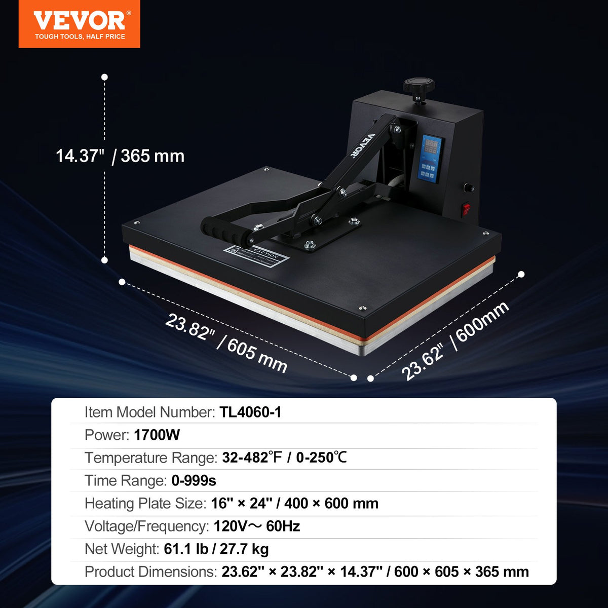 VEVOR Heat Press 40 × 60 cm, Sublimation and T-Shirt Printing