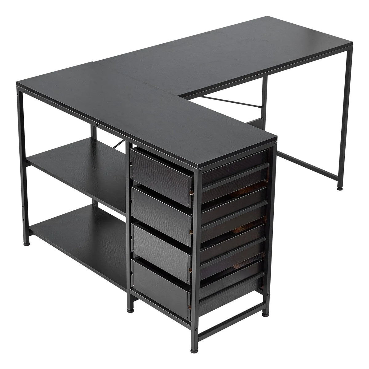 VEVOR L-Shaped Computer Desk, 150 cm Reversible Corner Gaming Desk with Drawers and Storage Shelves, Home Office