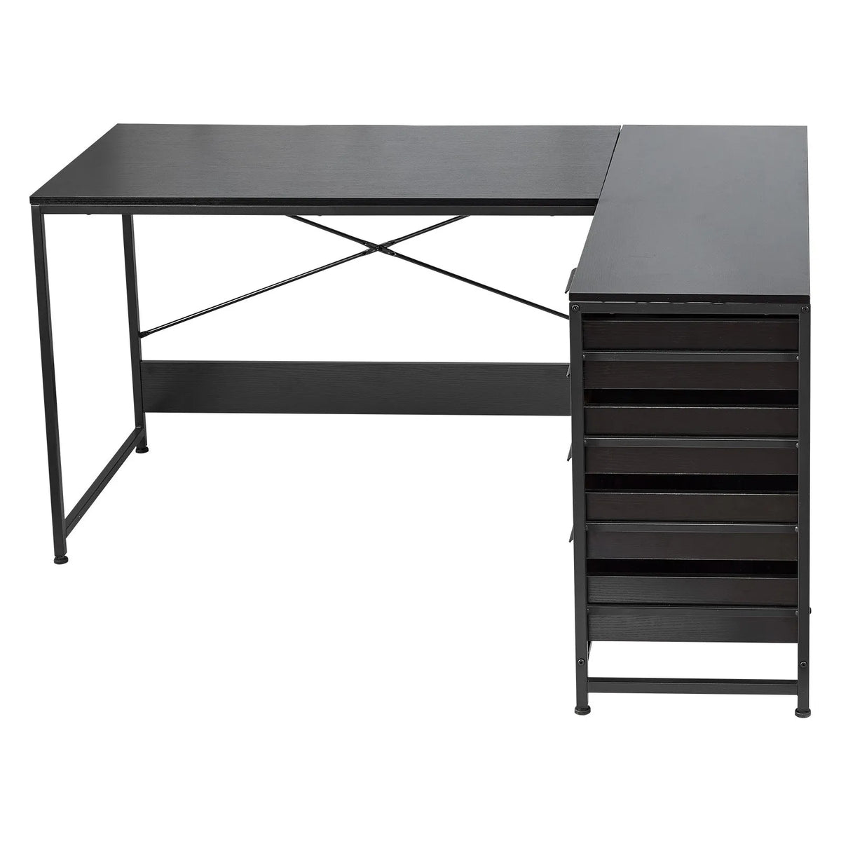 VEVOR L-Shaped Computer Desk, 150 cm Reversible Corner Gaming Desk with Drawers and Storage Shelves, Home Office