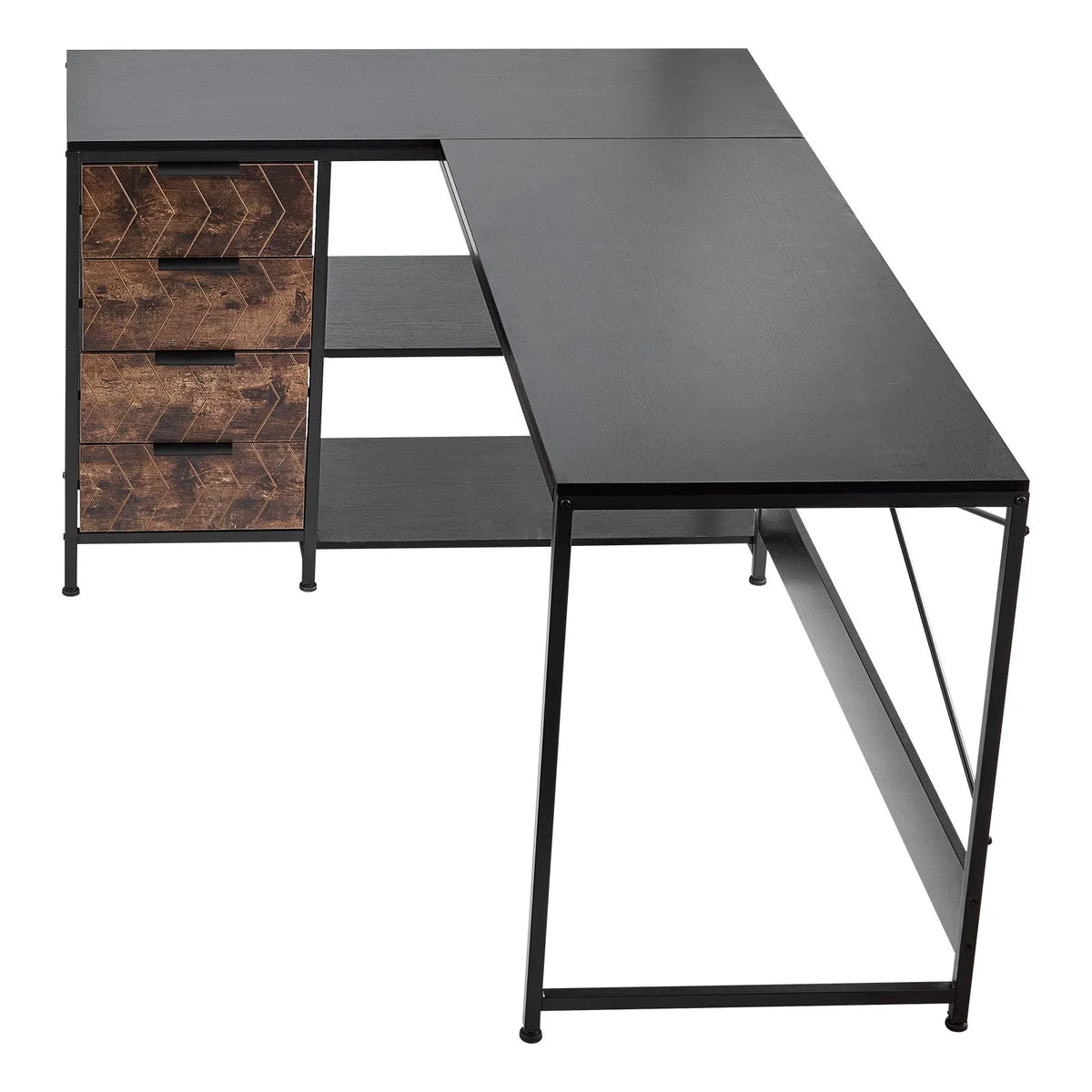 VEVOR L-Shaped Computer Desk, 150 cm Reversible Corner Gaming Desk with Drawers and Storage Shelves, Home Office
