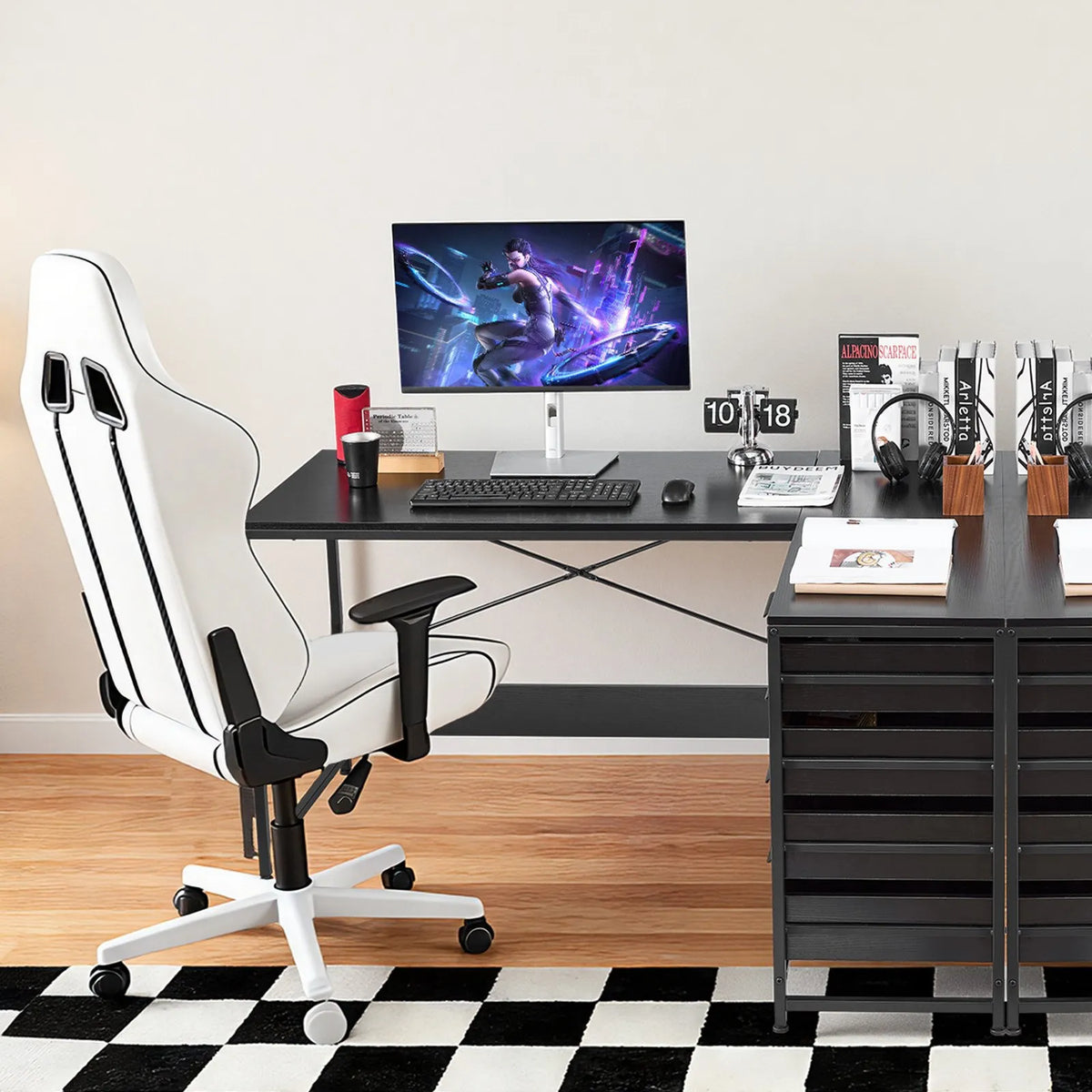 VEVOR L-Shaped Computer Desk, 150 cm Reversible Corner Gaming Desk with Drawers and Storage Shelves, Home Office