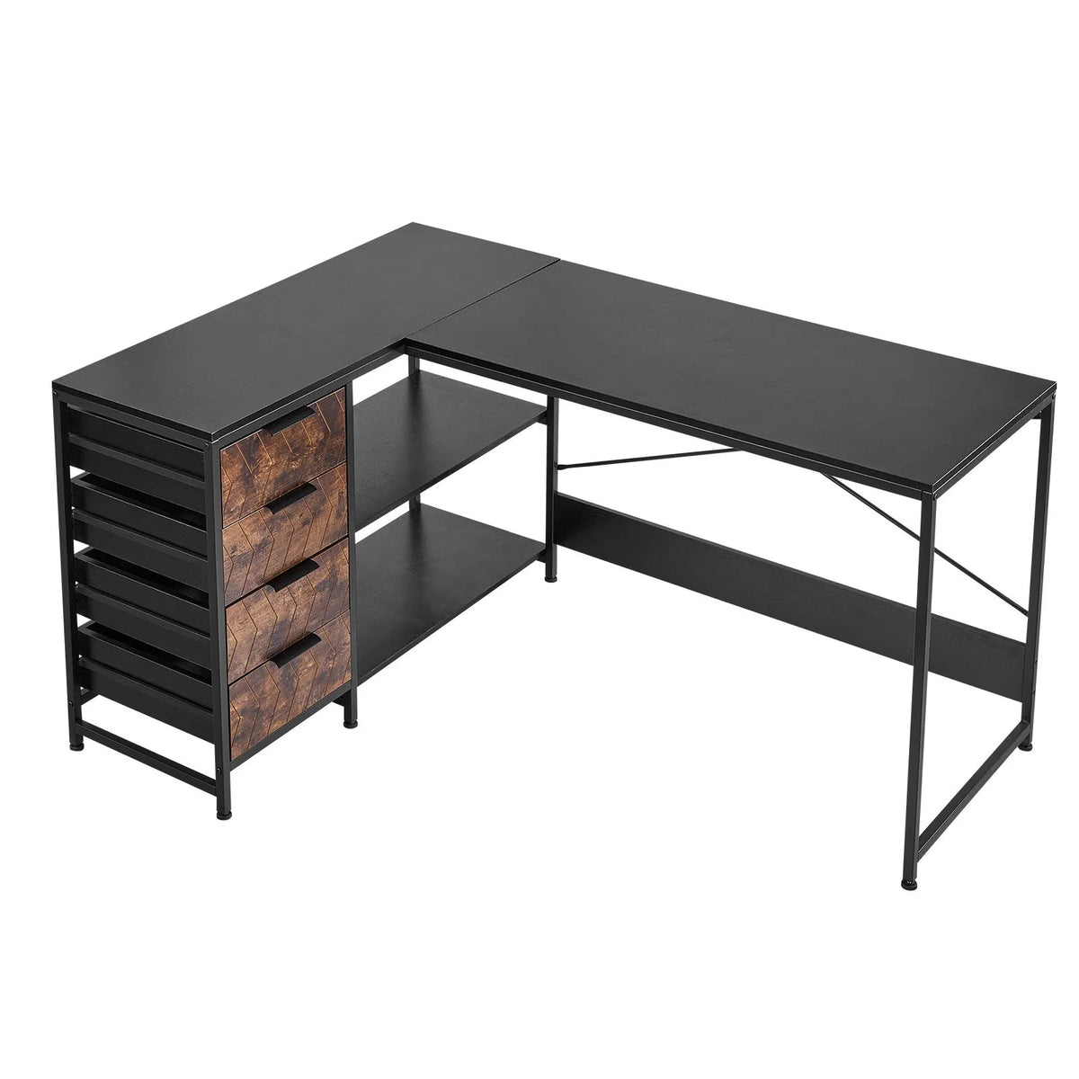 VEVOR L-Shaped Computer Desk, 150 cm Reversible Corner Gaming Desk with Drawers and Storage Shelves, Home Office