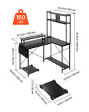 VEVOR L-veida spēļu galds ar LED apgaismojumu, 120 cm maināmas puses stūra datora galds ar monitora plauktu, kontaktligzdām, pārvietojamu datora korpusa statīvu un plauktu, mājas birojam