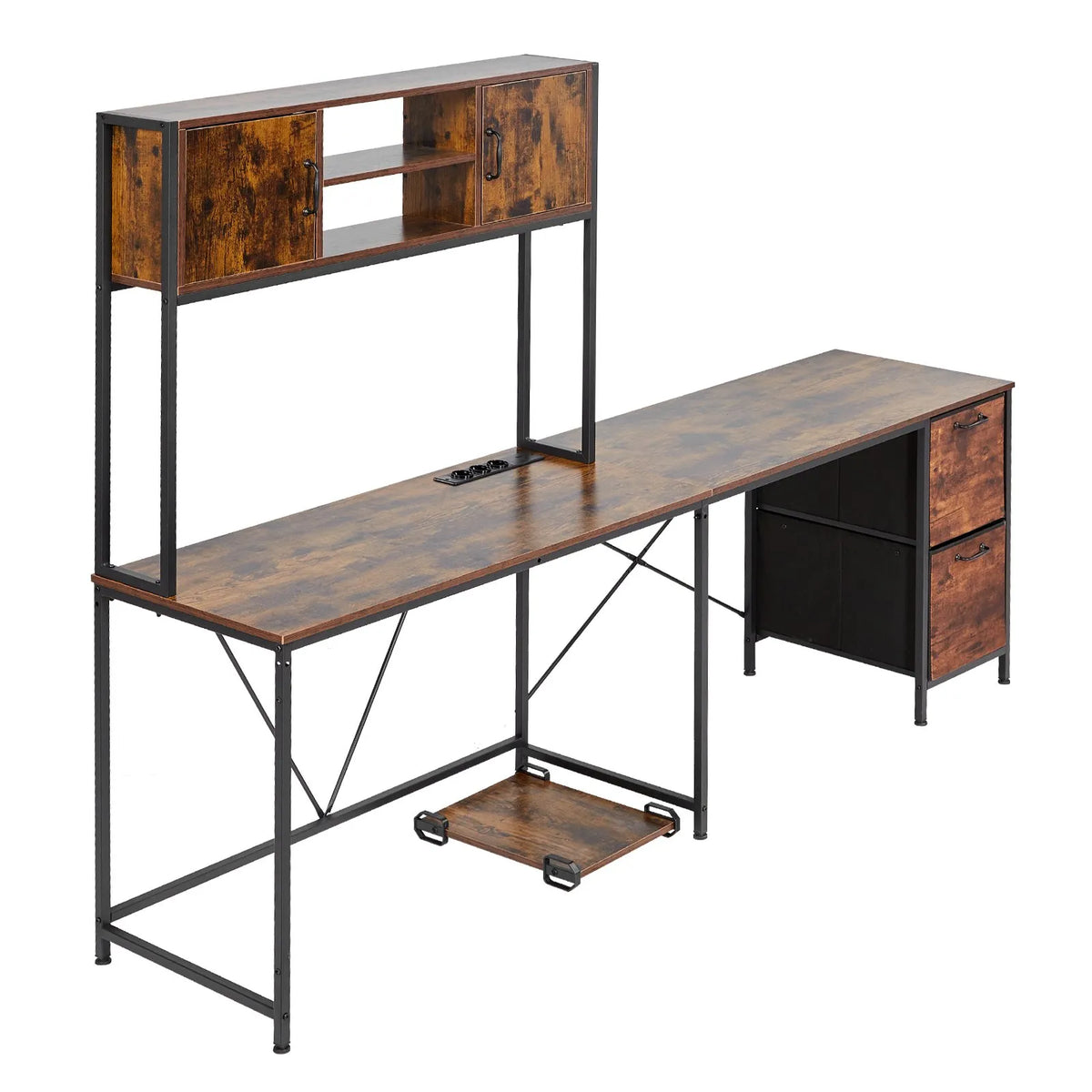 VEVOR L-Shaped Gaming Desk with LED Lighting, 158 cm Adjustable Corner Computer Desk with Power Outlets, Movable CPU Stand and Drawers, Home Office