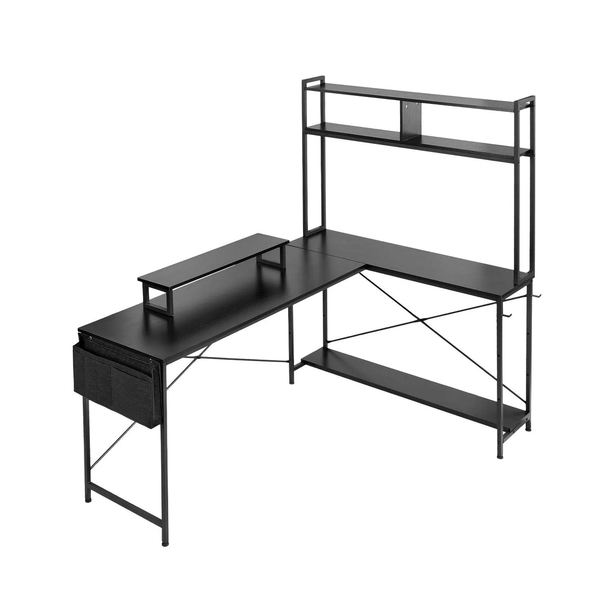 VEVOR L-Shaped Computer Desk, 170 cm Reversible Corner Gaming Desk with Monitor Shelf and Movable PC Case Stand, Home Office