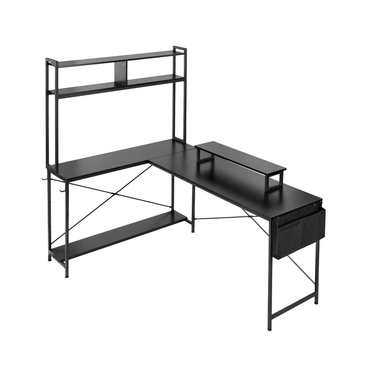 VEVOR L-Shaped Computer Desk, 170 cm Reversible Corner Gaming Desk with Monitor Shelf and Movable PC Case Stand, Home Office
