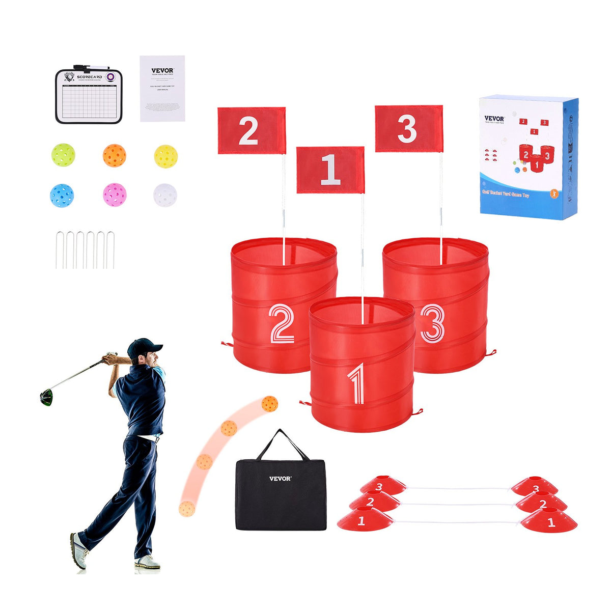 VEVOR Portable Golf Bag with 3 Tubes for Kids and Adults