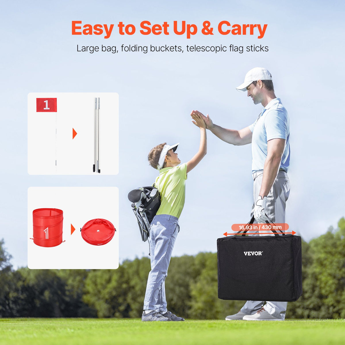 VEVOR Portable Golf Bag with 3 Tubes for Kids and Adults