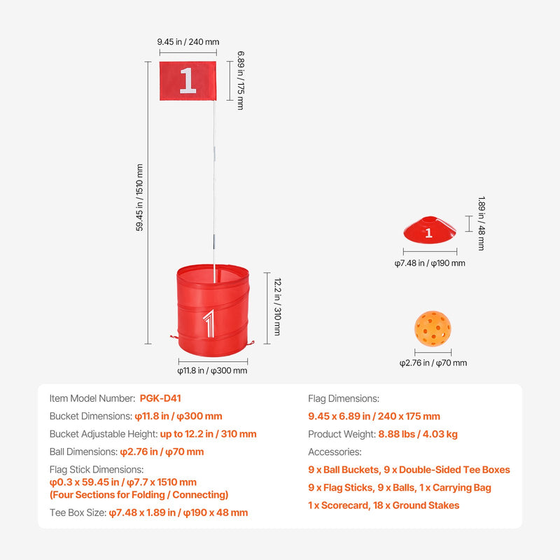 VEVOR Dārza Golfa Spēle, 9 Cauruļu Pārnēsājamais Golfa Grozs Bērniem un Pieaugušajiem