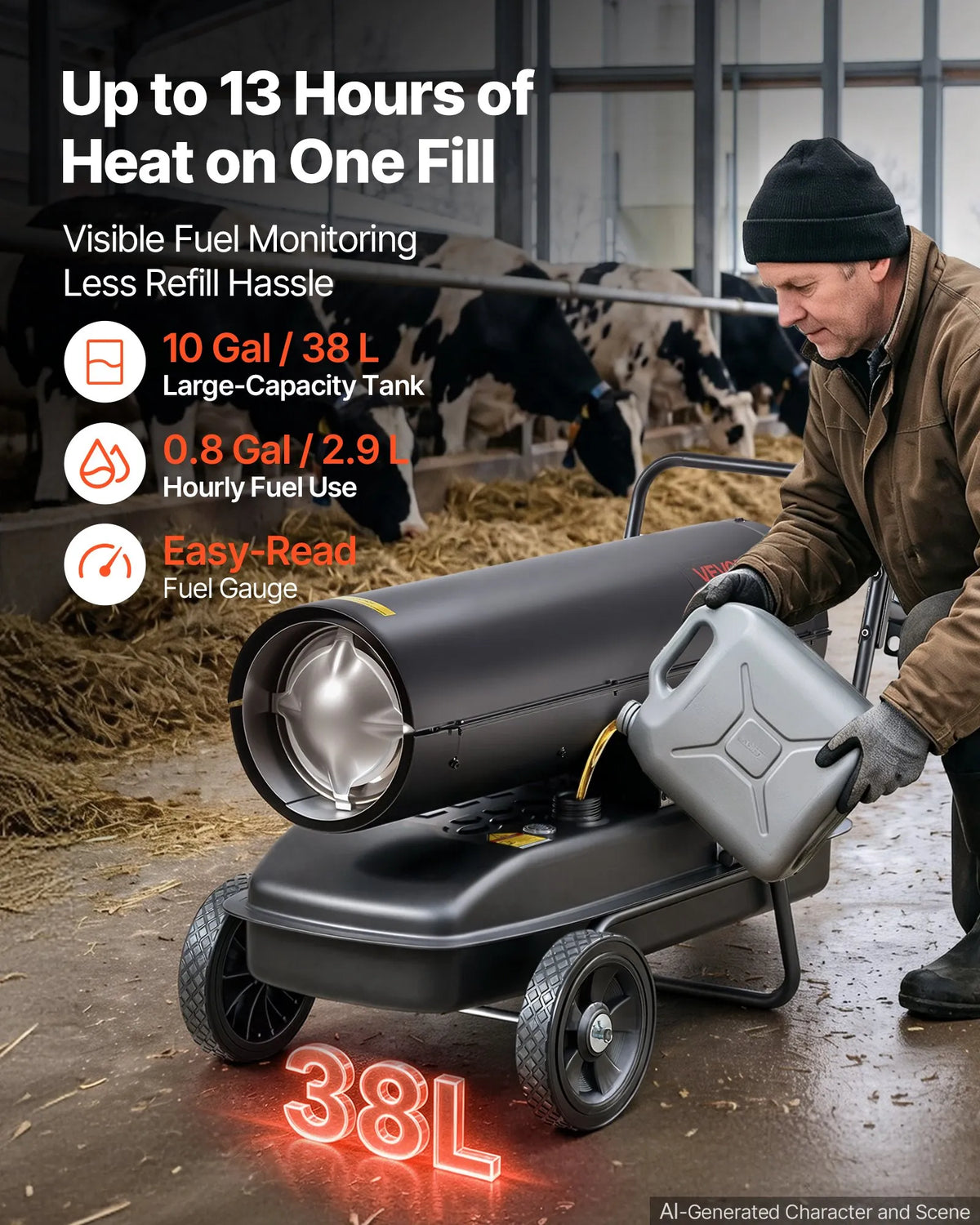 VEVOR pārnēsājams dīzeļdegvielas sildītājs ar piespiedu gaisu, 30 kW, melns