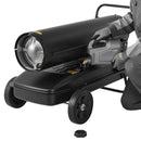 50 kW gaisa dīzeļdegvielas/petrolejas sildītājs ar riteņiem un regulējamu temperatūru, pārnēsājams turbīnas tipa sildītājs darbnīcām, noliktavām, būvlaukumiem un āra apsildei, melns