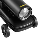 50 kW gaisa dīzeļdegvielas/petrolejas sildītājs ar riteņiem un regulējamu temperatūru, pārnēsājams turbīnas tipa sildītājs darbnīcām, noliktavām, būvlaukumiem un āra apsildei, melns