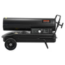50 kW gaisa dīzeļdegvielas/petrolejas sildītājs ar riteņiem un regulējamu temperatūru, pārnēsājams turbīnas tipa sildītājs darbnīcām, noliktavām, būvlaukumiem un āra apsildei, melns