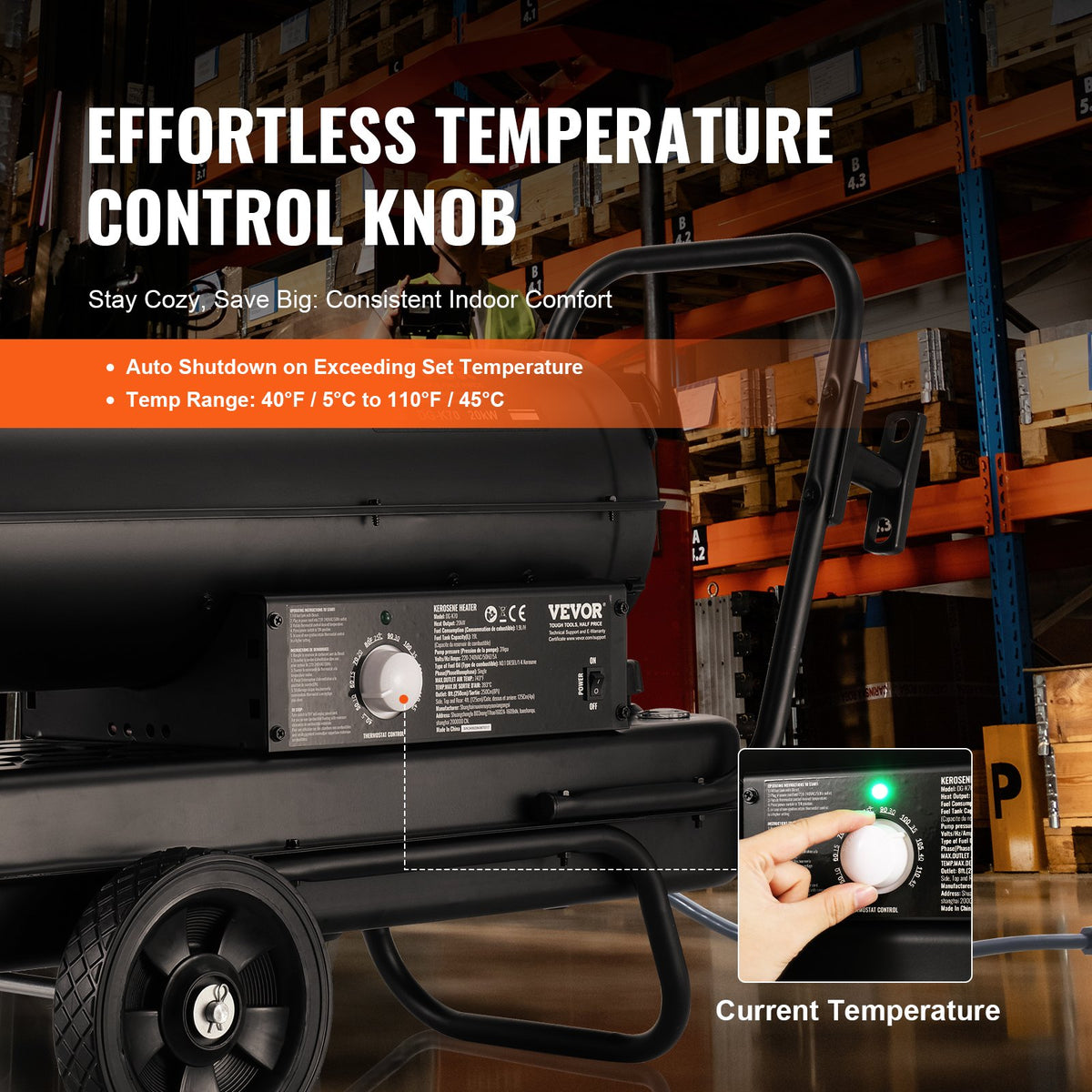 220V 20.5 kW VEVOR Torpedo Heater – Diesel/Kerosene, Thermostat