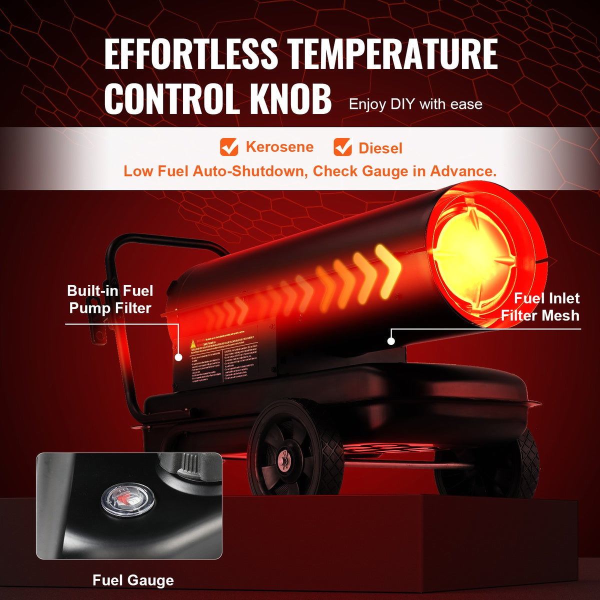 220V 20.5 kW VEVOR Torpedo Heater – Diesel/Kerosene, Thermostat
