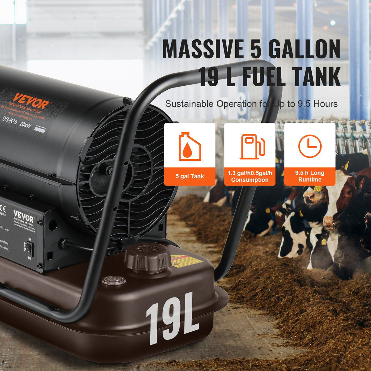 220V 20.5 kW VEVOR Torpedo Heater – Diesel/Kerosene, Thermostat