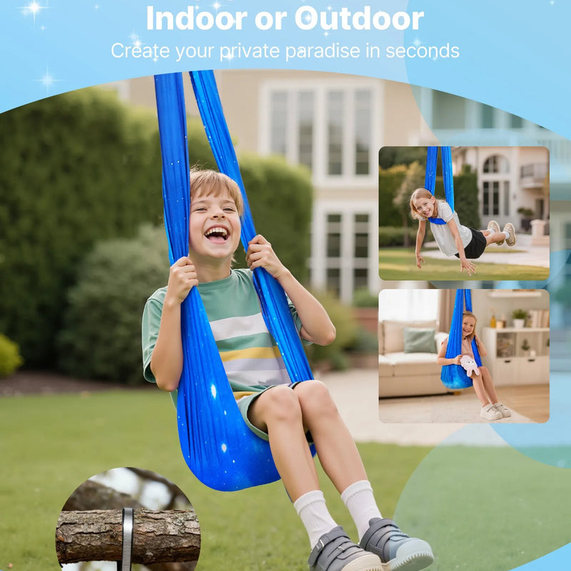 VEVOR sensorais šūpoles-šūpuļtīkls, divslāņu audums, lietošanai telpās un ārā, ar 360° grozāmu stiprinājumu un O-siksnu, kravnesība līdz 136 kg, regulējamas, gaisa jogai un bērniem