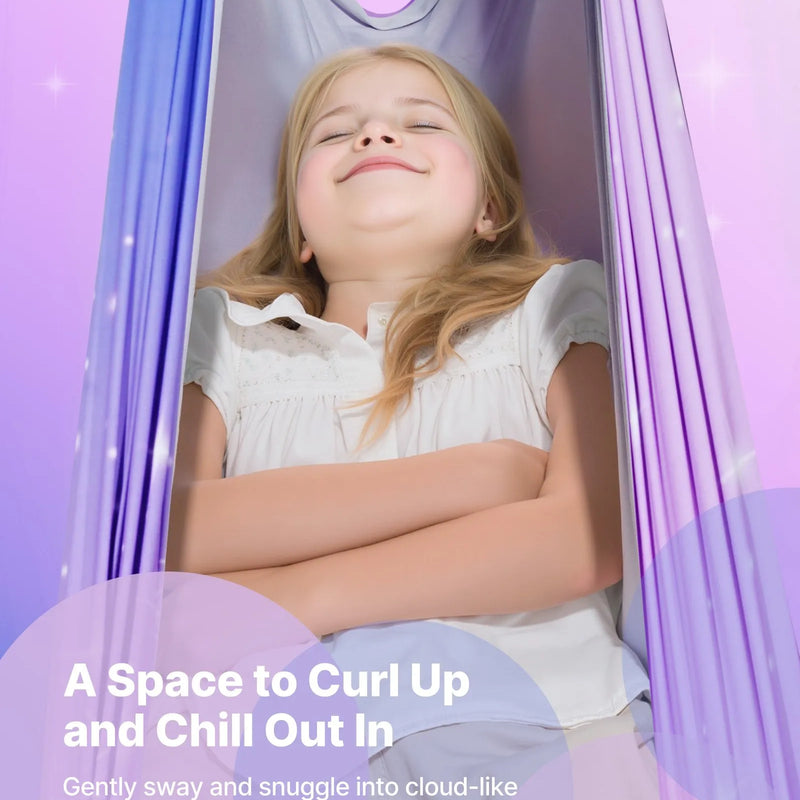 VEVOR sensorās šūpoles bērniem, divslāņu auduma sensorais šūpuļtīkls lietošanai telpās un ārā, ar 360° grozāmu griestu stiprinājumu, O veida siksnu un regulējamu augstumu, maksimālā slodze 136 kg