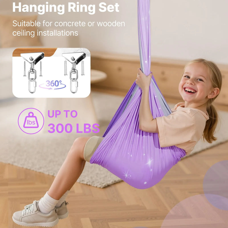 VEVOR sensorās šūpoles bērniem, divslāņu auduma sensorais šūpuļtīkls lietošanai telpās un ārā, ar 360° grozāmu griestu stiprinājumu, O veida siksnu un regulējamu augstumu, maksimālā slodze 136 kg