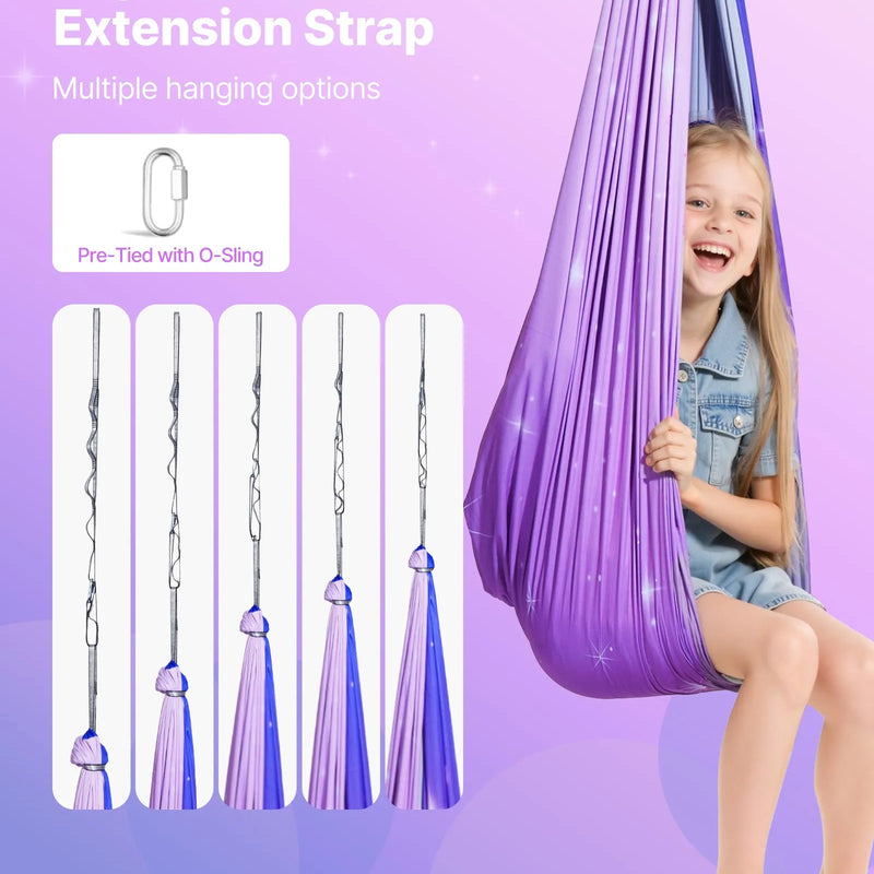 VEVOR sensorās šūpoles bērniem, divslāņu auduma sensorais šūpuļtīkls lietošanai telpās un ārā, ar 360° grozāmu griestu stiprinājumu, O veida siksnu un regulējamu augstumu, maksimālā slodze 136 kg