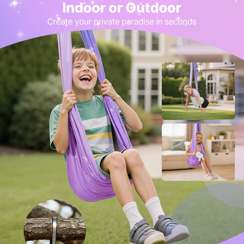 VEVOR sensorās šūpoles bērniem, divslāņu auduma sensorais šūpuļtīkls lietošanai telpās un ārā, ar 360° grozāmu griestu stiprinājumu, O veida siksnu un regulējamu augstumu, maksimālā slodze 136 kg