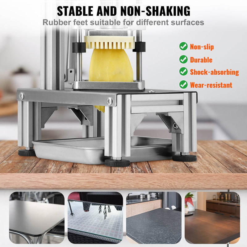 VEVOR komerciālais frī kartupeļu griezējs, 4 rezerves asmeņi, 6,35 mm un 9,53 mm asmeņi, 6 daļu šķēlēšanas nazis