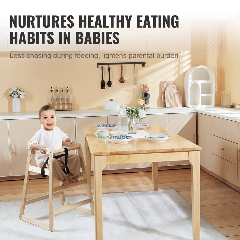 VEVOR koka barošanas krēsls zīdaiņiem un maziem bērniem, divkāršas konstrukcijas stabils koka ēšanas krēsls, pārnēsājams un viegli tīrāms bērnu krēsliņš ar augsto sēdvietu, kompakts dizains, dabīgā koka krāsa