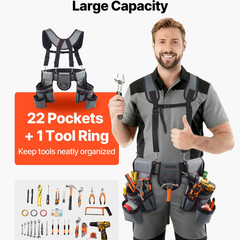 VEVOR instrumentu josta ar 22 kabatām un lencēm, pastiprināta regulējama darba josta ar instrumentu somām elektriķiem, galdniekiem un būvniecībai, jostasvietas regulēšana 81–173 cm