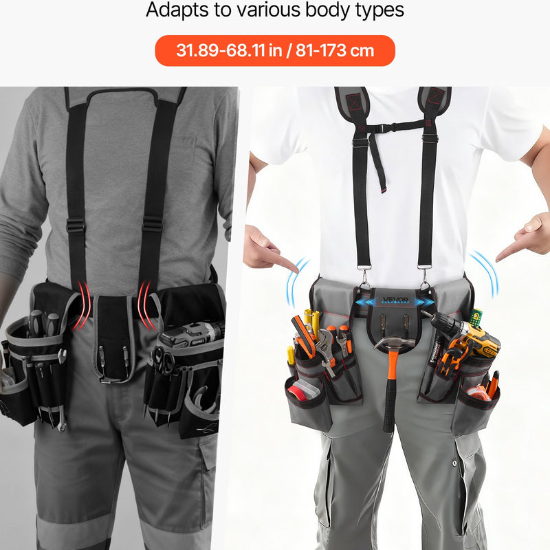 VEVOR instrumentu josta ar 22 kabatām un lencēm, pastiprināta regulējama darba josta ar instrumentu somām elektriķiem, galdniekiem un būvniecībai, jostasvietas regulēšana 81–173 cm