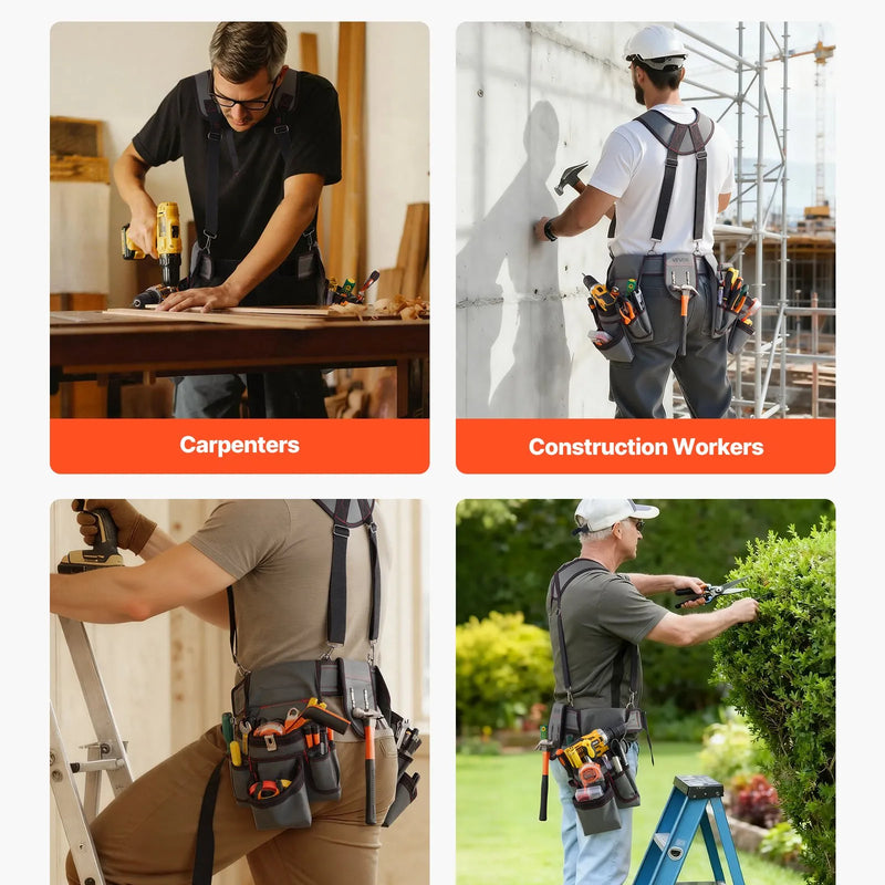 VEVOR instrumentu josta ar 22 kabatām un lencēm, pastiprināta regulējama darba josta ar instrumentu somām elektriķiem, galdniekiem un būvniecībai, jostasvietas regulēšana 81–173 cm