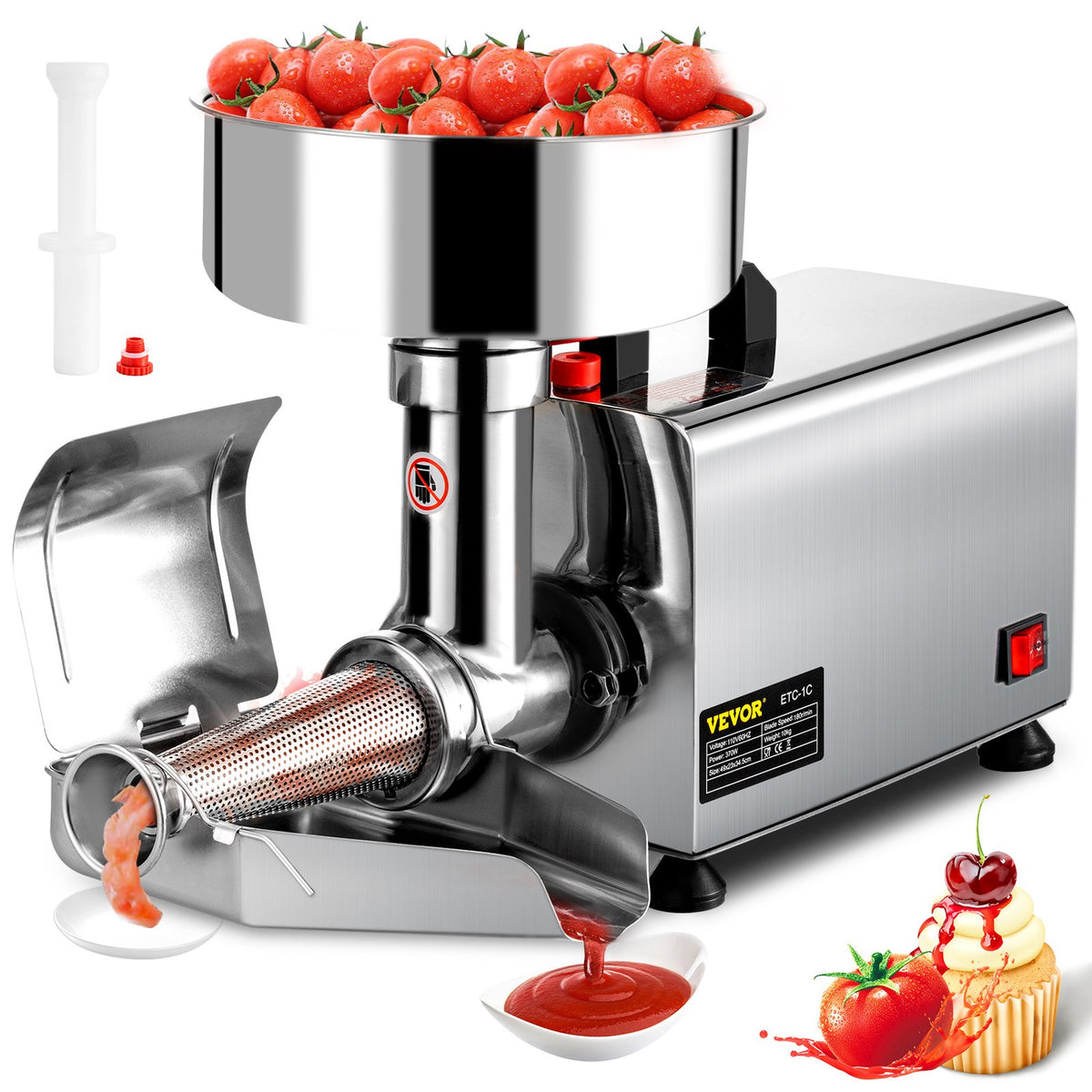 VEVOR Electric Tomato Sieve 370 W, 90–160 kg/h, Stainless Steel