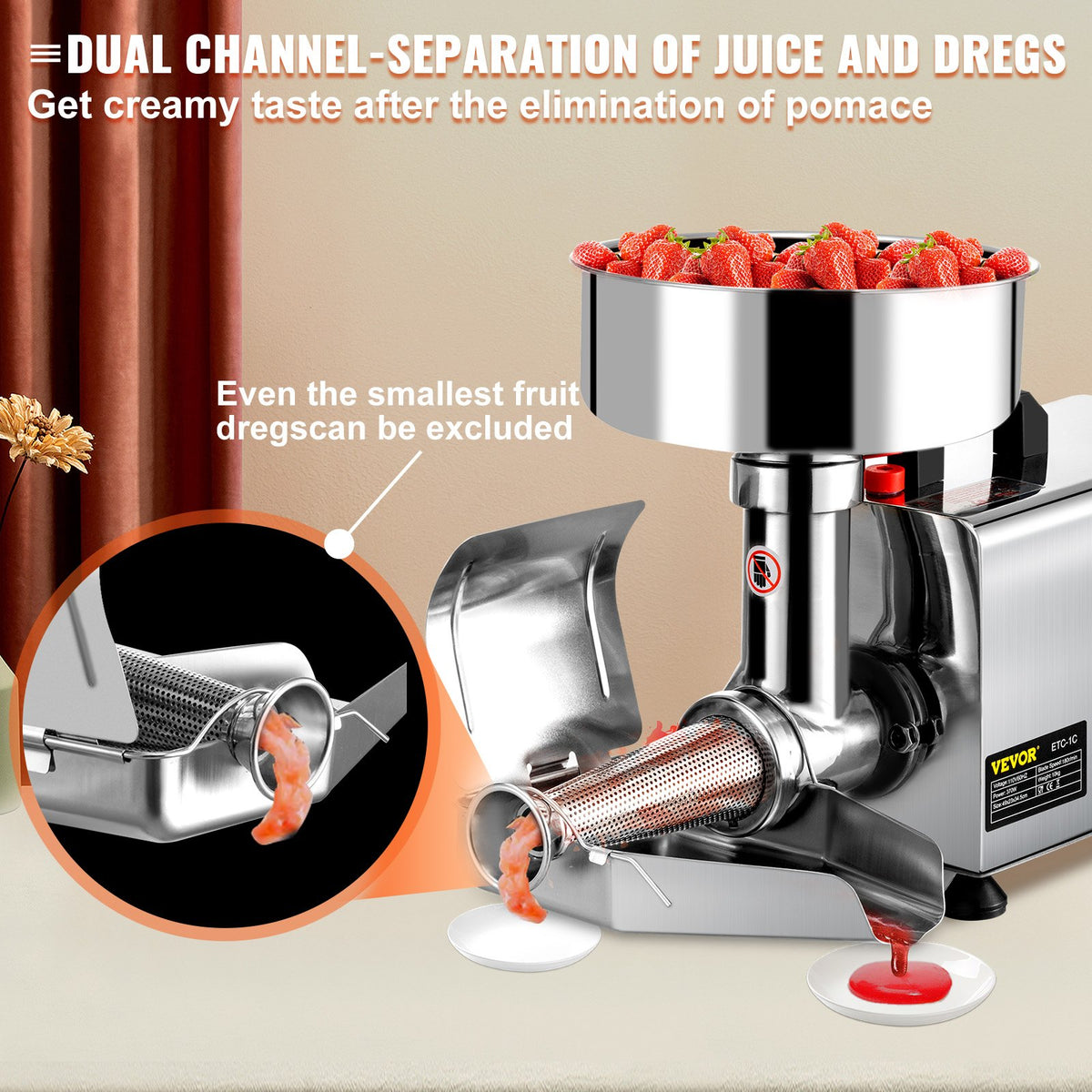 VEVOR Electric Tomato Sieve 370 W, 90–160 kg/h, Stainless Steel