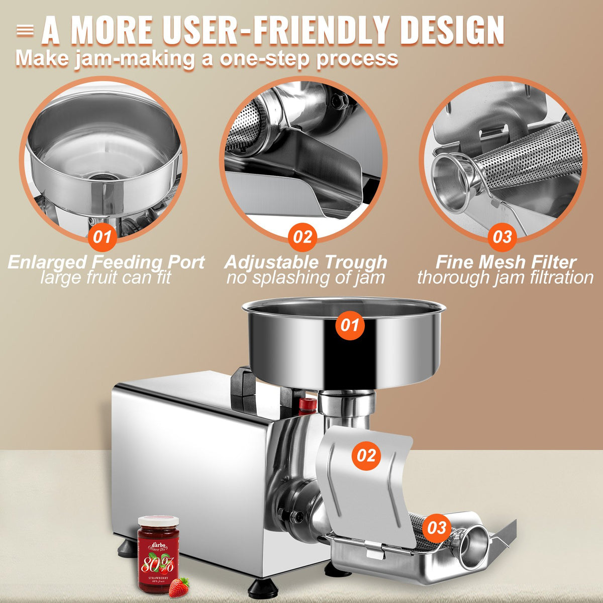 VEVOR Electric Tomato Sieve 370 W, 90–160 kg/h, Stainless Steel