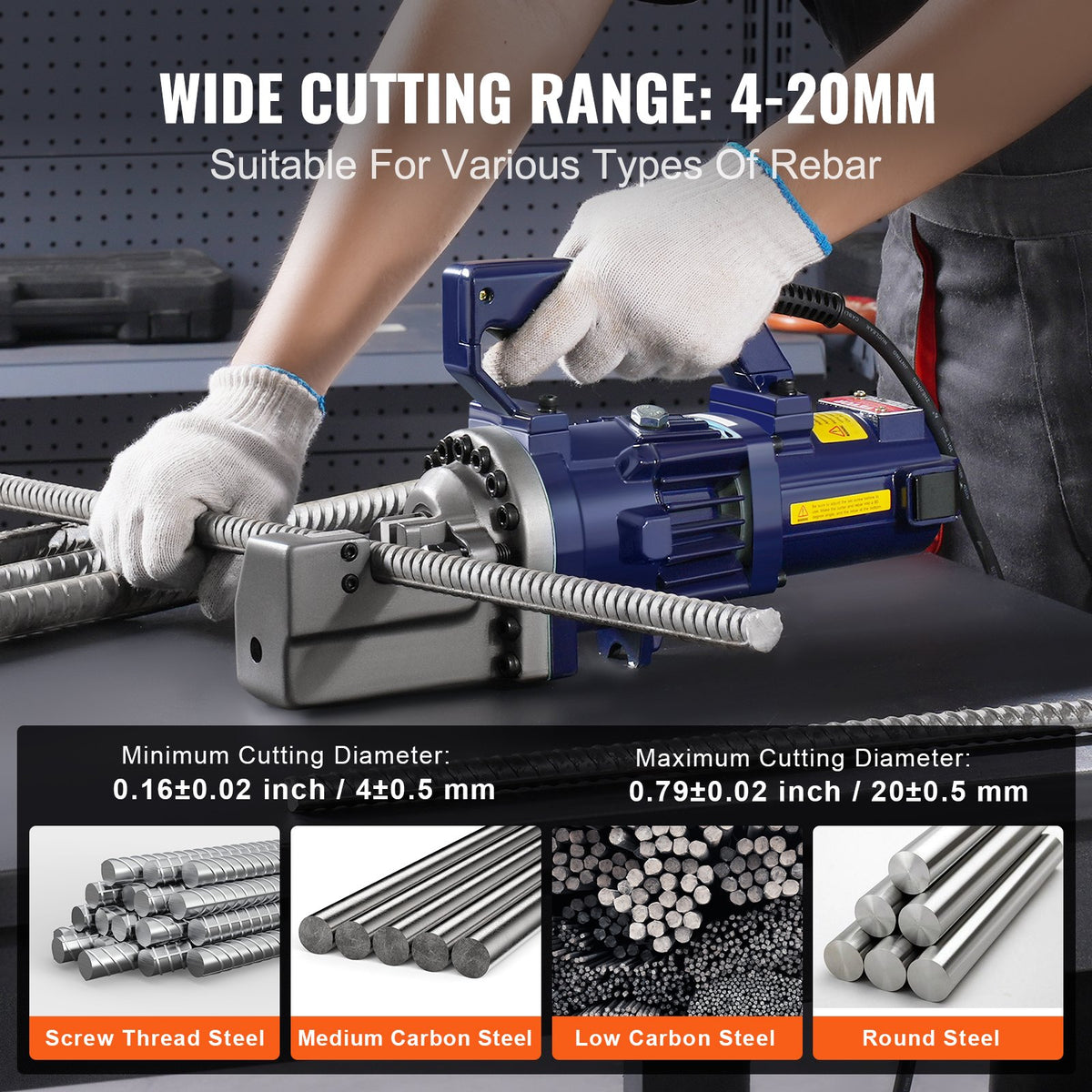 VEVOR 1000W Electric Hydraulic Rebar Cutter up to 4-20 mm (