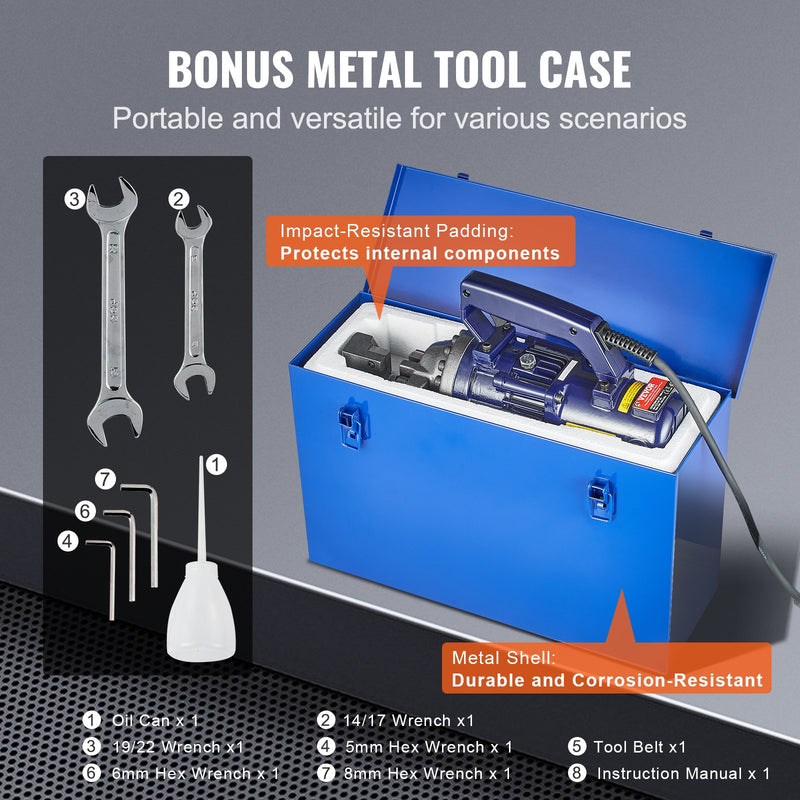 VEVOR 1350W elektriskais hidrauliskais armatūras griezējs - griešana līdz 4-22 mmi (