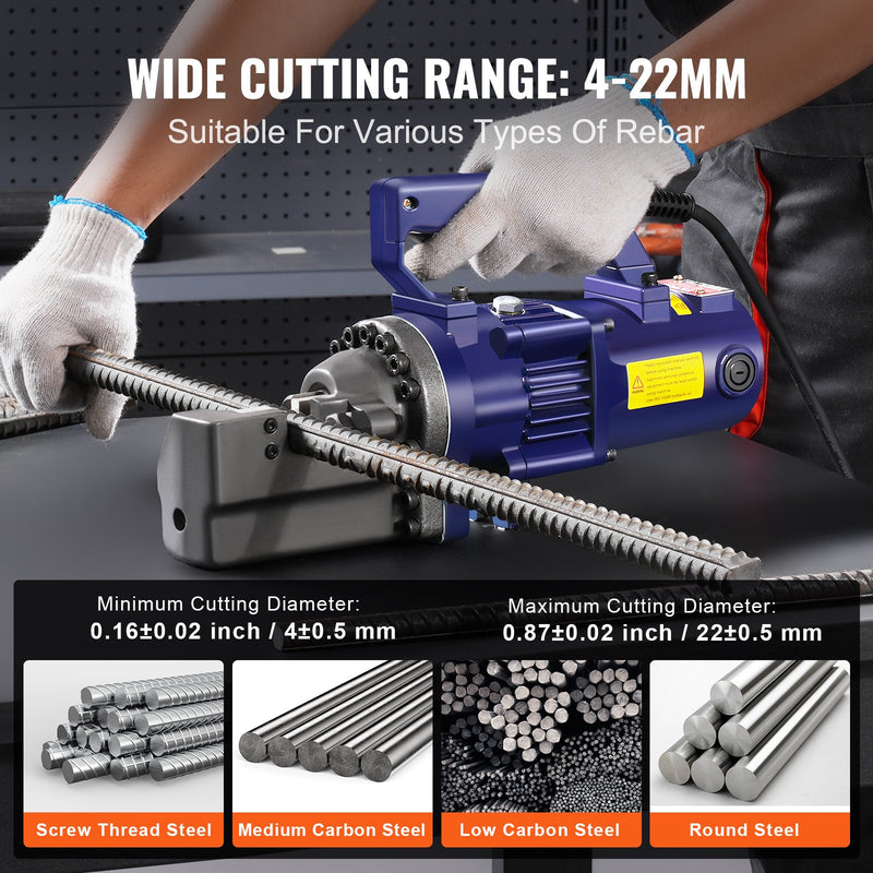 VEVOR 1350W elektriskais hidrauliskais armatūras griezējs - griešana līdz 4-22 mmi (