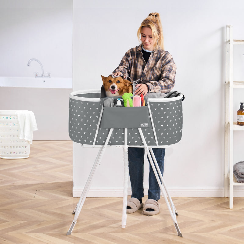 VEVOR saliekamā paaugstinātā vanna mājdzīvniekiem – pelēka dušas stacija maziem un vidējiem suņiem un kaķiem