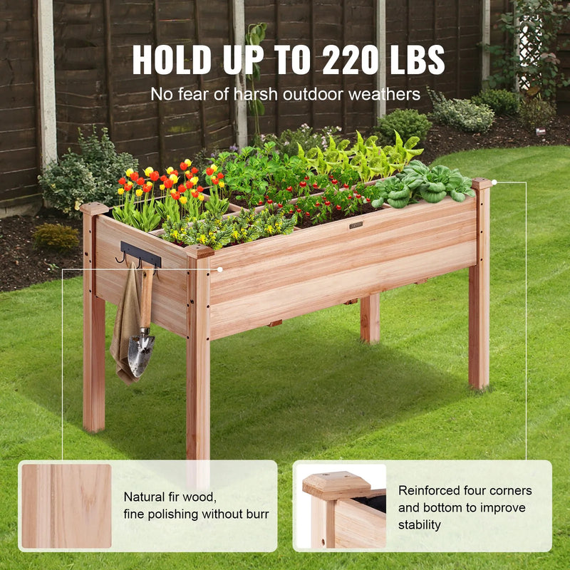 Koka paaugstinātā dārza dobe stādīšanas kaste 120 × 58 × 76 cm ziediem, dārzeņiem un garšaugiem