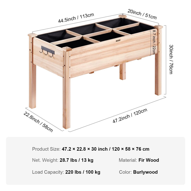 Koka paaugstinātā dārza dobe stādīšanas kaste 120 × 58 × 76 cm ziediem, dārzeņiem un garšaugiem